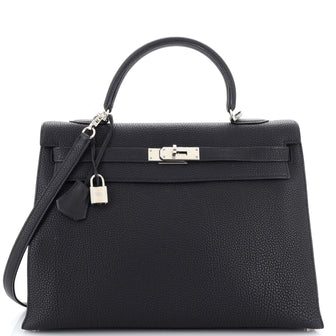 Hermes Kelly Handbag Black Togo with Palladium Hardware 35