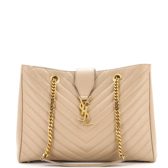 Saint Laurent Classic Monogram Shopper Matelasse Chevron Leather Large
