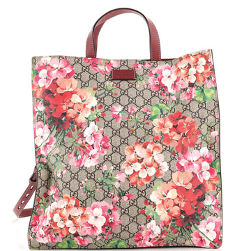 Gucci Convertible Soft Open Tote Blooms Print GG Coated Canvas Tall