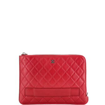 Chanel Slide Zip Pouch Quilted Lambskin Small Pink