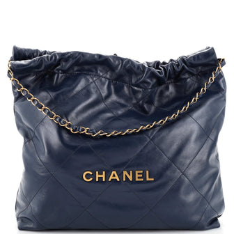 Chanel 22 Chain Hobo Quilted Calfskin Small Blue