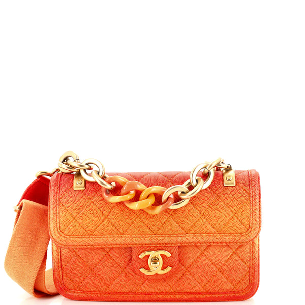 Chanel Sunset On The Sea Flap Bag Quilted Caviar Small Orange