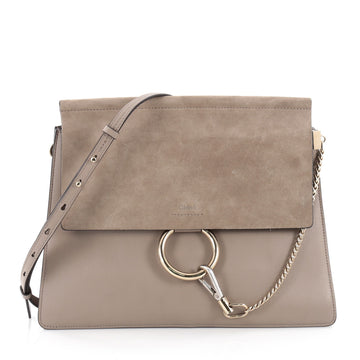 Chloe Faye Shoulder Bag Leather and Suede Medium Neutral 2176901