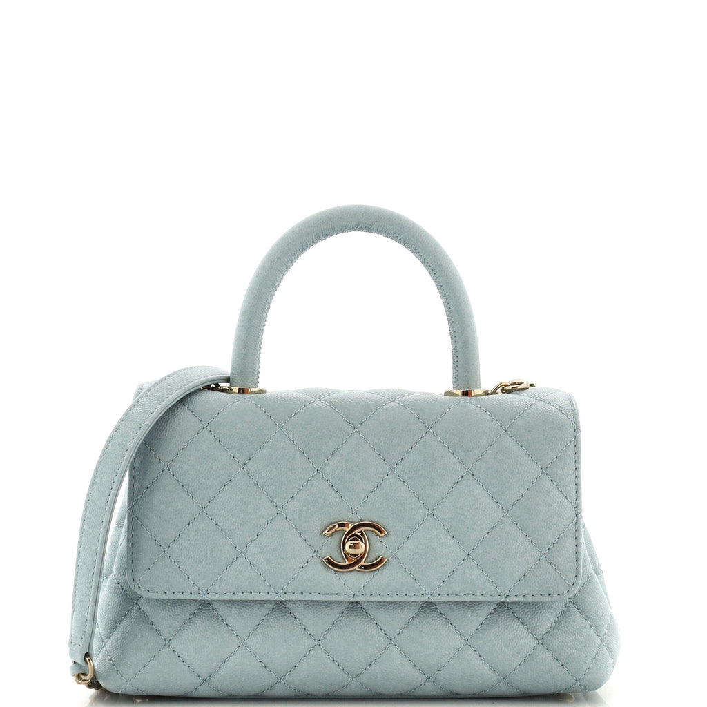 Chanel Coco Top Bag Quilted Caviar Mini Blue