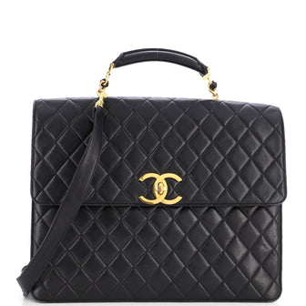 Chanel Vintage CC Convertible Briefcase Quilted Lambskin Large