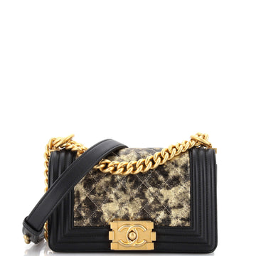 Chanel Boy Flap Bag Quilted Metallic Crumpled Goatskin Small