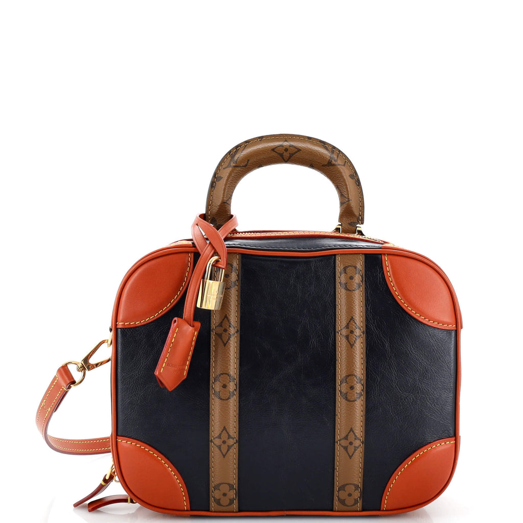 Louis Vuitton Valisette Handbag Calfskin with Reverse Monogram Canvas PM  Blue 21775353