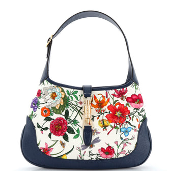 Gucci Jackie Hobo Flora Canvas with Leather Medium
