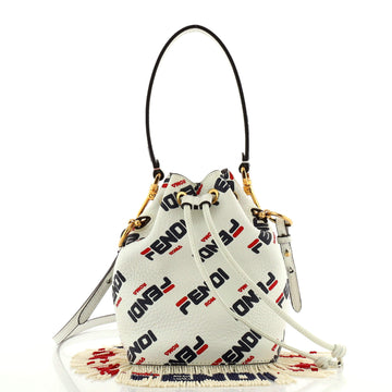Fendi Mania Logo Mon Tresor Bucket Bag Printed Leather with Beaded Fringe Mini