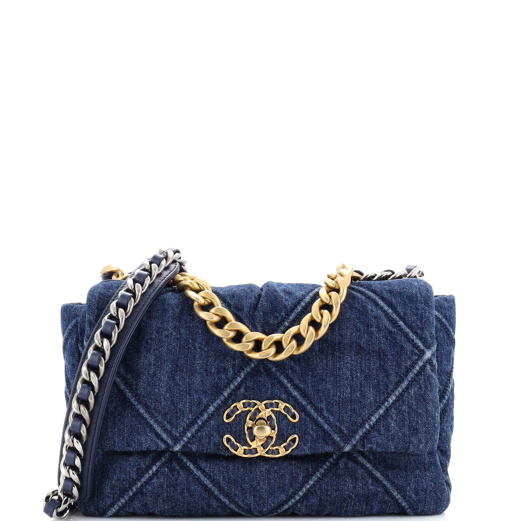Chanel 19 Flap Bag Quilted Denim Medium Blue 2177671