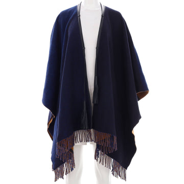 Hermes Women's Highlands Fringe Reversible Poncho Merino Wool Blend