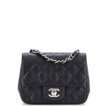 Chanel Square Classic Single Flap Bag Quilted Caviar Mini