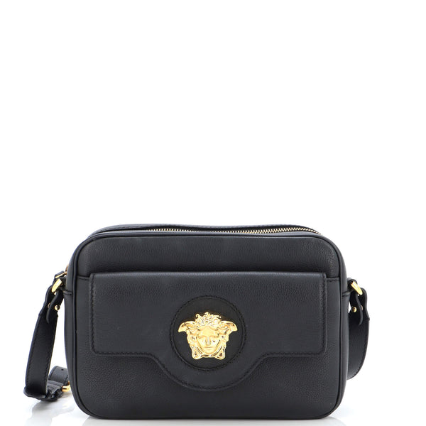 Versace Black Leather Palazzo Medusa Camera Crossbody Bag Versace