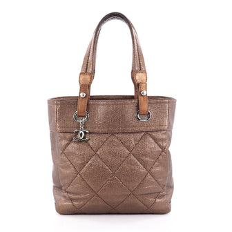 Chanel Biarritz Tote Quilted Coated Canvas Small Brown