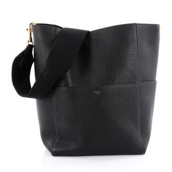 Celine Sangle Seau Handbag Calfskin Large Black 2179002