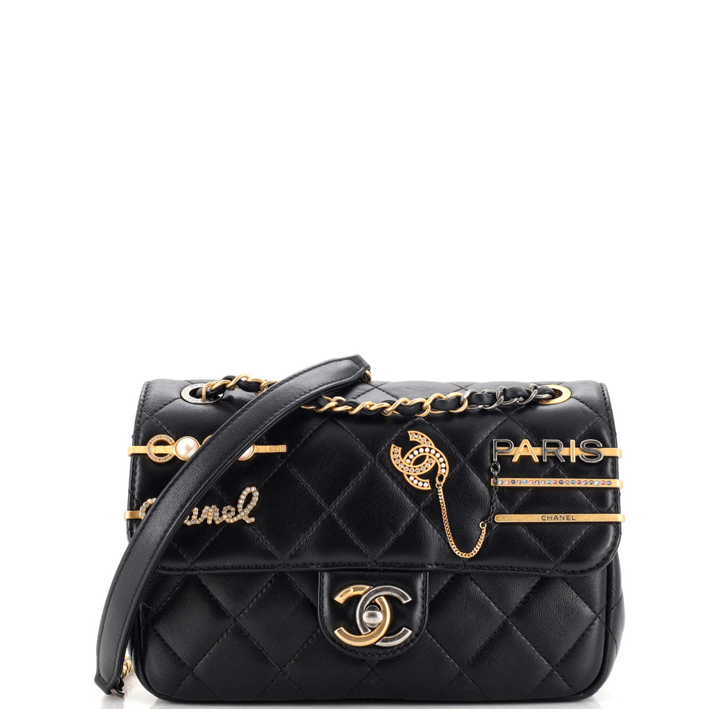 Chanel Coco Clips Flap Bag Embellished Quilted Lambskin Small Black  217940143