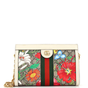 Gucci Ophidia Chain Shoulder Bag Flora GG Coated Canvas Small