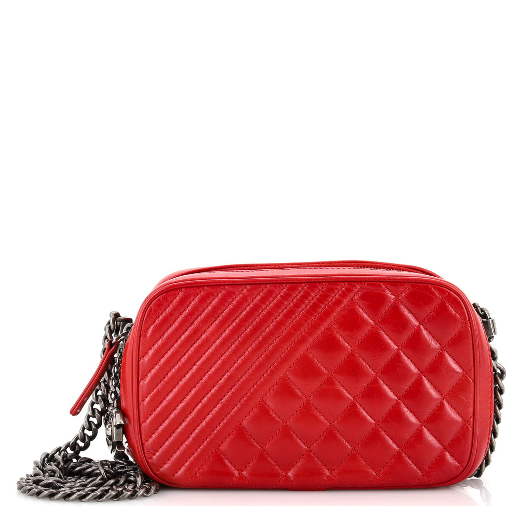 Chanel Coco Boy Camera Bag Quilted Leather Small Red 21794014