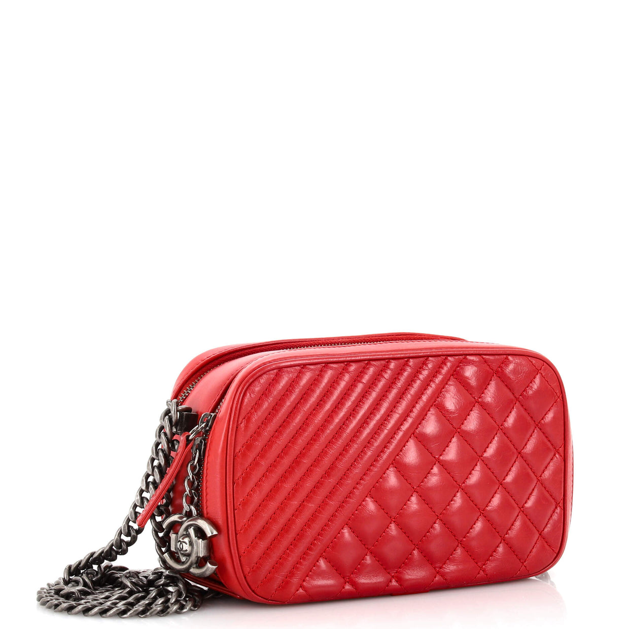 Chanel Coco Boy Camera Bag Quilted Leather Small Red 21794014