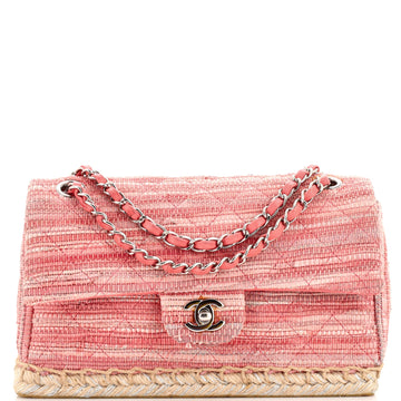 Chanel Espadrille Chain Flap Bag Quilted Tweed with Raffia Medium