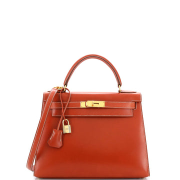Hermes Kelly Handbag Orange Box Calf with Gold Hardware 28