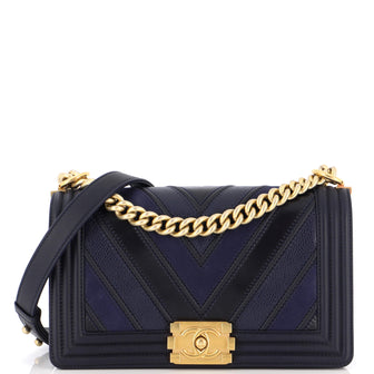 Chanel Boy Flap Bag Chevron Caviar and Calfskin Old Medium