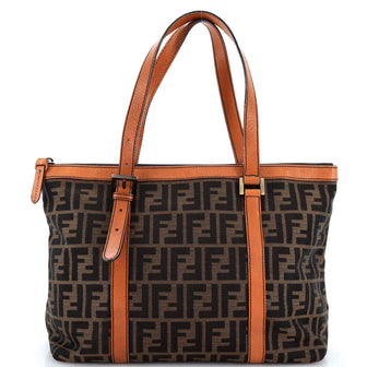 Fendi Belted Zip Shoulder Bag Zucca Canvas with Leather Medium