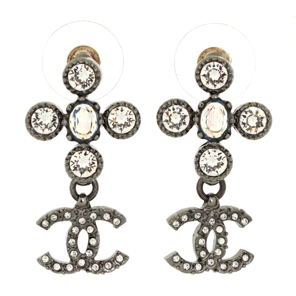 CHANEL Silver & Crystal CC Stud Earrings, 1stdibs.com