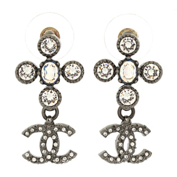 Chanel CC Drop Cross Earrings Metal with Crystals