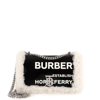 Burberry Lola Shoulder Bag Printed Coated Canvas with Shearling Small
