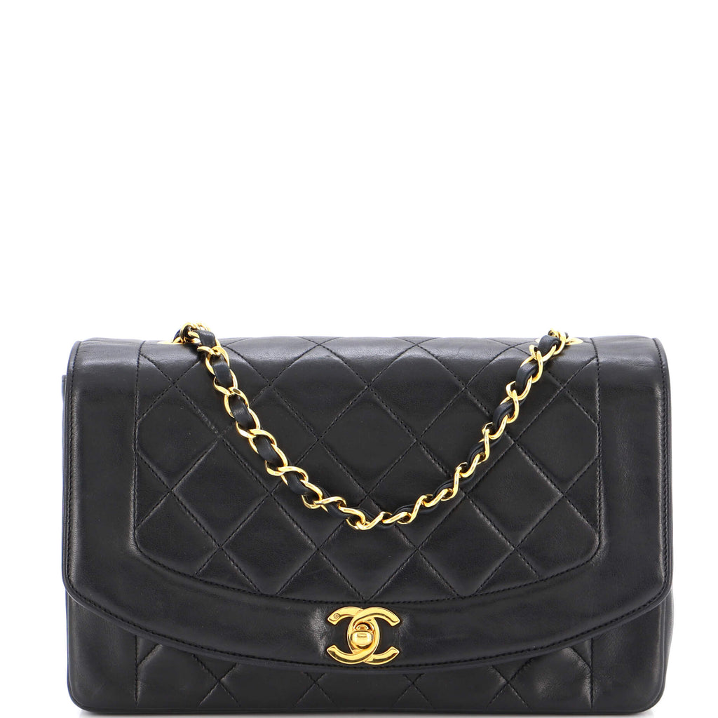 Chanel Vintage Diana Flap Bag Quilted Lambskin Medium Black 217940277