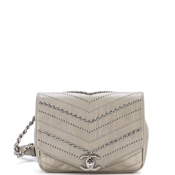 Chanel Envelope Square Chain Flap Bag Chevron Embellished Calfskin Mini