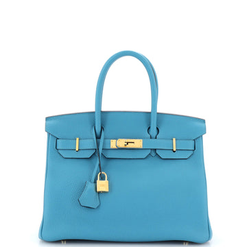 Hermes Birkin Handbag Blue Togo with Gold Hardware 30
