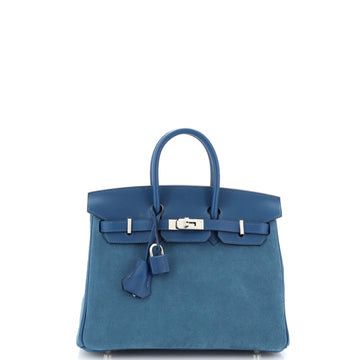 Hermes Birkin Handbag Blue Grizzly with Swift with Palladium Hardware 25