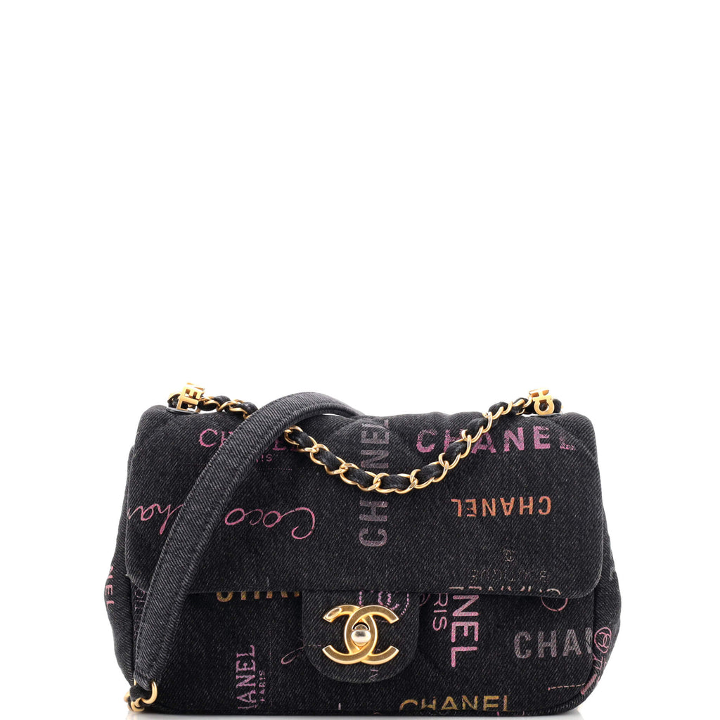 Black Chanel engravings Timeless CC denim Leather Flap Bag, Пакет шанель  chanel engravings