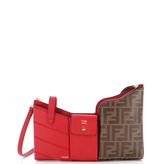 Fendi Bustine 3 Pockets Crossbody Bag Leather and Zucca Coated Canvas Mini