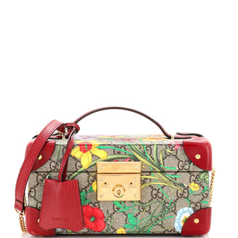 Gucci Padlock Top Handle Jewelry Case Flora GG Coated Canvas