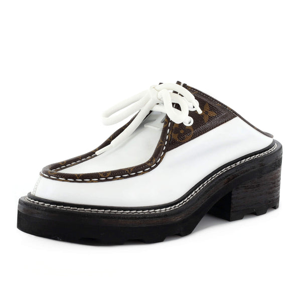 Louis Vuitton Women's LV Beaubourg Open Back Platform Derby Shoes Leather  with Monogram Canvas Brown 217940335