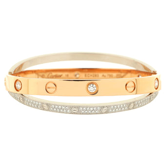 Cartier Double Love Bracelet 18K Rose Gold and White Gold with Pave Diamonds