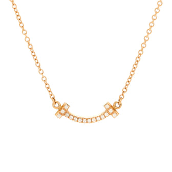 Tiffany & Co. T Smile Pendant Necklace 18K Rose Gold with Diamonds Mini