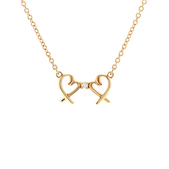Tiffany & Co. Double Loving Heart Pendant Necklace 18K Rose Gold with Diamond