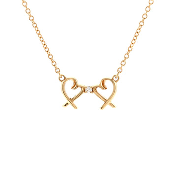 Tiffany & Co. Double Loving Heart Pendant Necklace 18K Rose Gold with Diamond