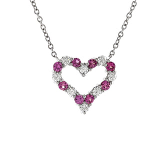 Tiffany & Co. Sentimental Heart Pendant Necklace Platinum with Diamonds and Pink Sapphires Mini