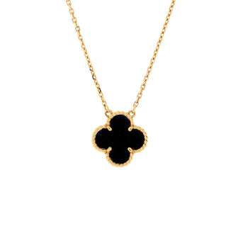 Van Cleef & Arpels Vintage Alhambra Pendant Necklace 18K Yellow Gold and Onyx