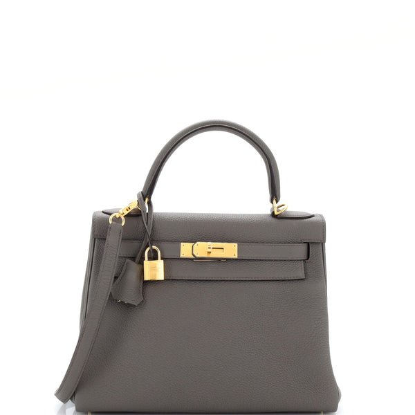 Kelly shoulder leather handbag Hermès Grey in Leather - 32660477