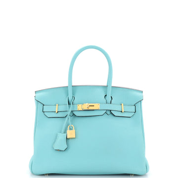 Hermes Birkin Handbag Blue Togo with Gold Hardware 30