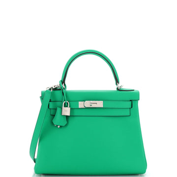 Hermes Kelly Handbag Green Evercolor with Palladium Hardware 28