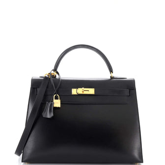Hermes Kelly Handbag Black Box Calf with Gold Hardware 32