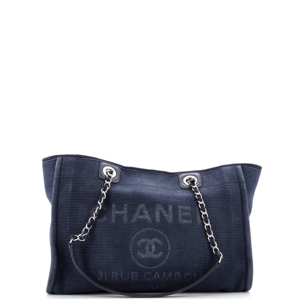 Chanel Deauville NM Chain Handle Tote Mixed Fibers Small Blue 21794049
