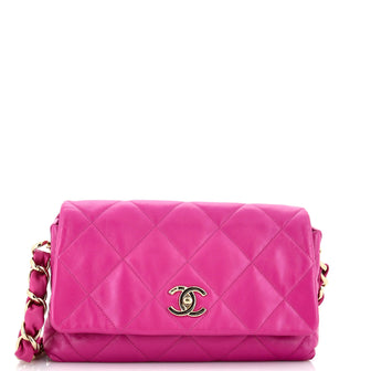 Chanel Logo Chain Strap Flap Bag Quilted Lambskin Medium Pink 21794056